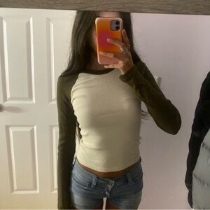 Brown and Cream Long Sleeve Women's Top